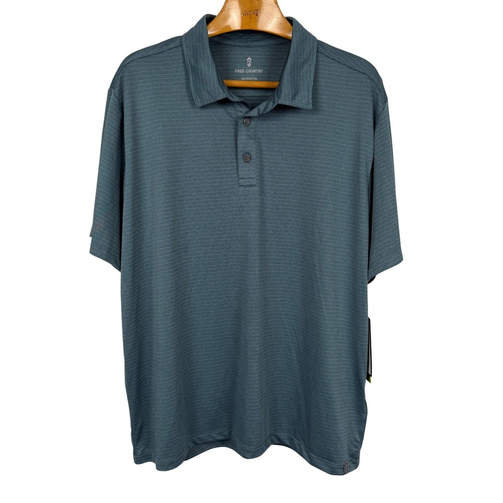 Free Country Polo Shirt Tech Jacquard XXL Blue Grey Short Sleeve Mens